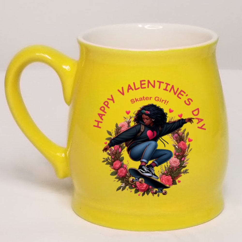 Skater Girl Happy Valentine's Day 15oz. Yellow Spokane Coffee Mug